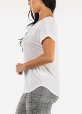 Short Sleeve Round Neckline Stretchy Blouse White
