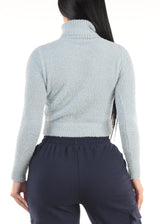 Long Sleeve Turtleneck Plush Sweater Light Blue