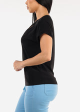 Short Sleeve Round Neck Stretchy Blouse Black