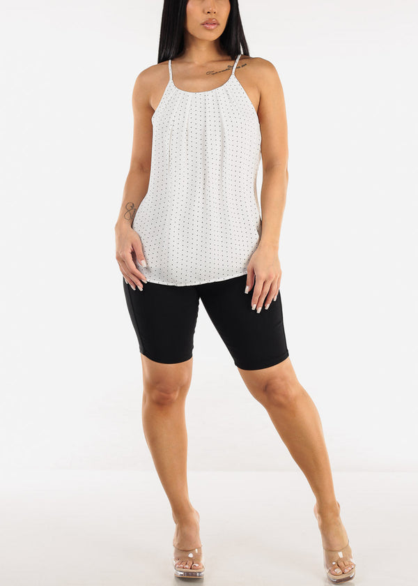 Sleeveless Polka Dot Pleated Blouse White