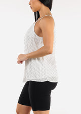 Sleeveless Polka Dot Pleated Blouse White