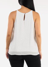 Sleeveless Polka Dot Pleated Blouse White