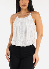 Sleeveless Polka Dot Pleated Blouse White