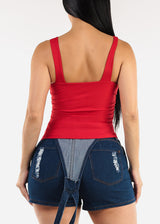 Sleeveless Scoop Neck Ribbed Tank Top Red