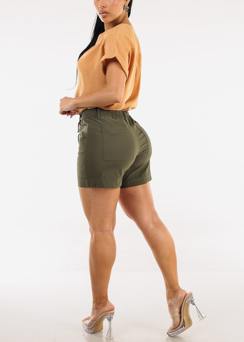 High Waist Quick Dry Hyper Stretch Shorts Olive