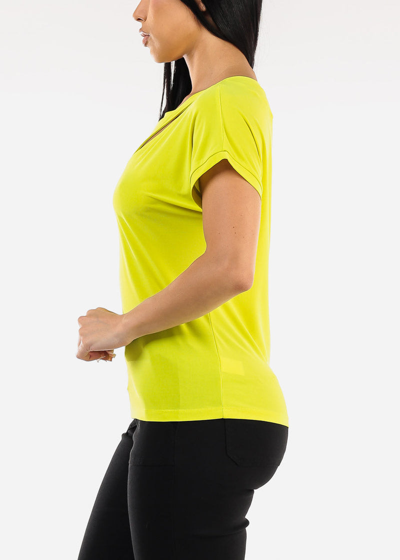 Short Sleeve Round Neck Stretchy Blouse Lime