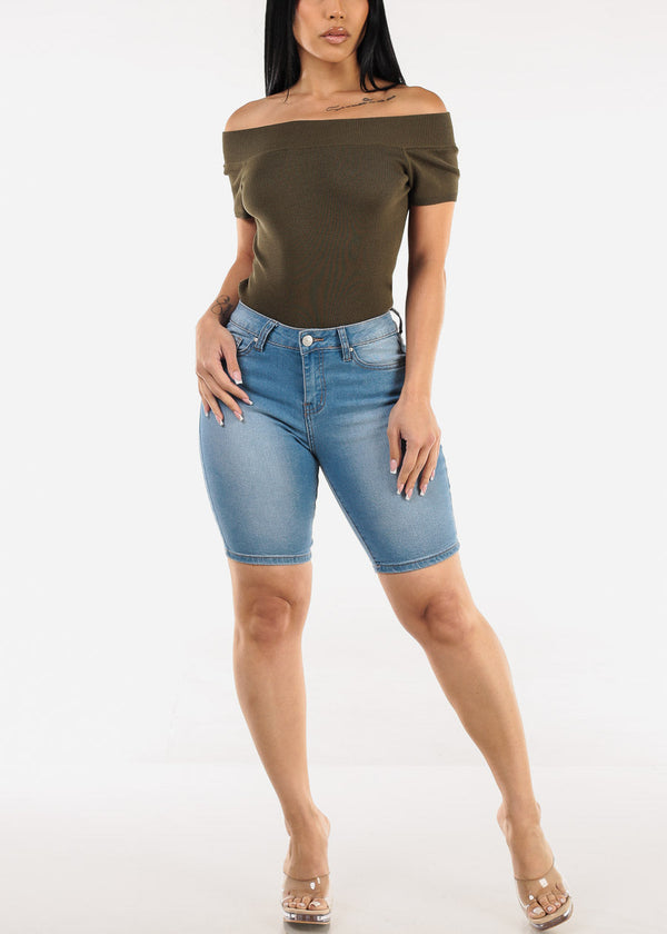 Off Shoulder Stretchy Top Olive