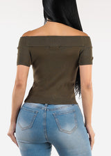 Off Shoulder Stretchy Top Olive