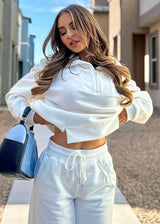White Half Zip Up Fleece Sweatshirt