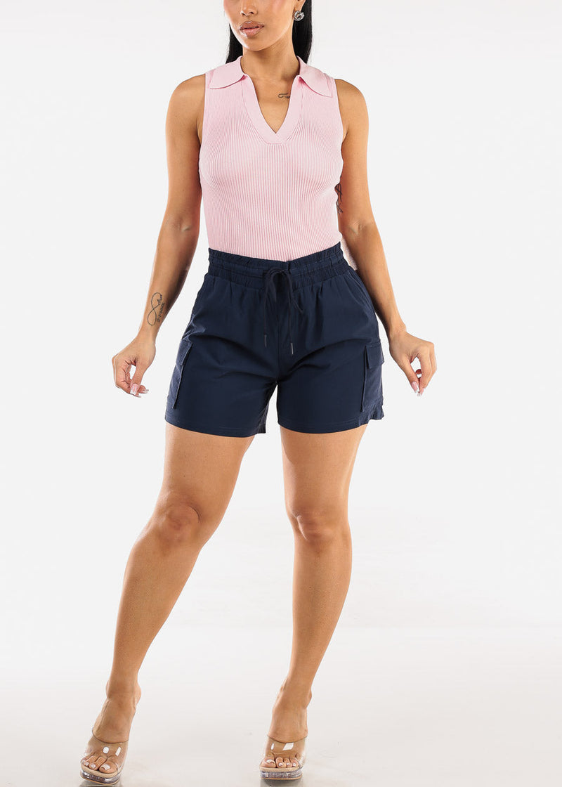 High Waist Quick Dry Hyper Stretch Cargo Shorts Navy