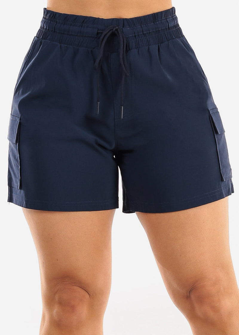 High Waist Quick Dry Hyper Stretch Cargo Shorts Navy