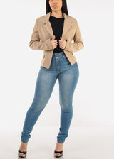 One Button Long Sleeve Stripe Blazer Khaki