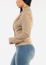 One Button Long Sleeve Stripe Blazer Khaki