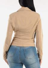 One Button Long Sleeve Stripe Blazer Khaki