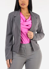 One Button Long Sleeve Stripe Blazer Light Grey
