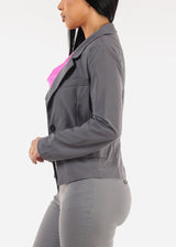 One Button Long Sleeve Stripe Blazer Light Grey