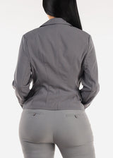 One Button Long Sleeve Stripe Blazer Light Grey