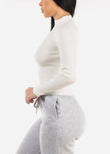 White Mock Neck Ribbed Sweater Top