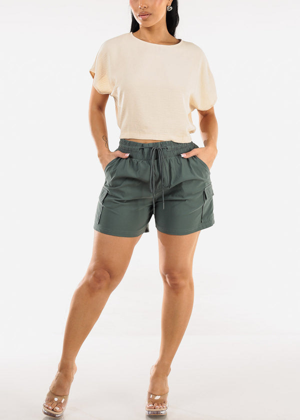 High Waist Quick Dry Hyper Stretch Cargo Shorts Green Slate