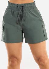 High Waist Quick Dry Hyper Stretch Cargo Shorts Green Slate
