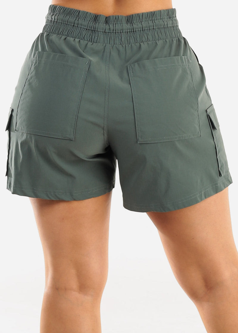High Waist Quick Dry Hyper Stretch Cargo Shorts Green Slate