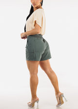 High Waist Quick Dry Hyper Stretch Cargo Shorts Green Slate