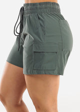 High Waist Quick Dry Hyper Stretch Cargo Shorts Green Slate