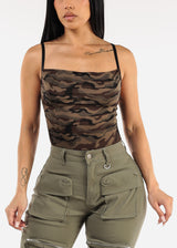 Stretchy Sleeveless Camo Thong Bodysuit