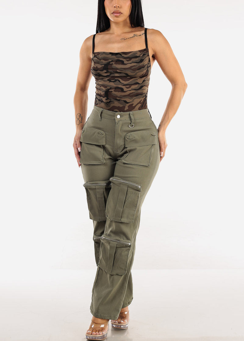 Stretchy Sleeveless Camo Thong Bodysuit