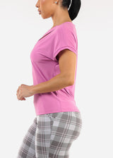 Short Sleeve Round Neck Stretchy Blouse Orchid