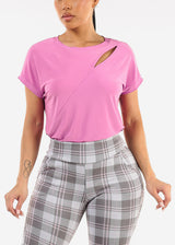 Short Sleeve Round Neck Stretchy Blouse Orchid
