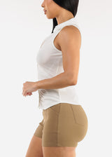 Ruched Sleeveless Collared Blouse White