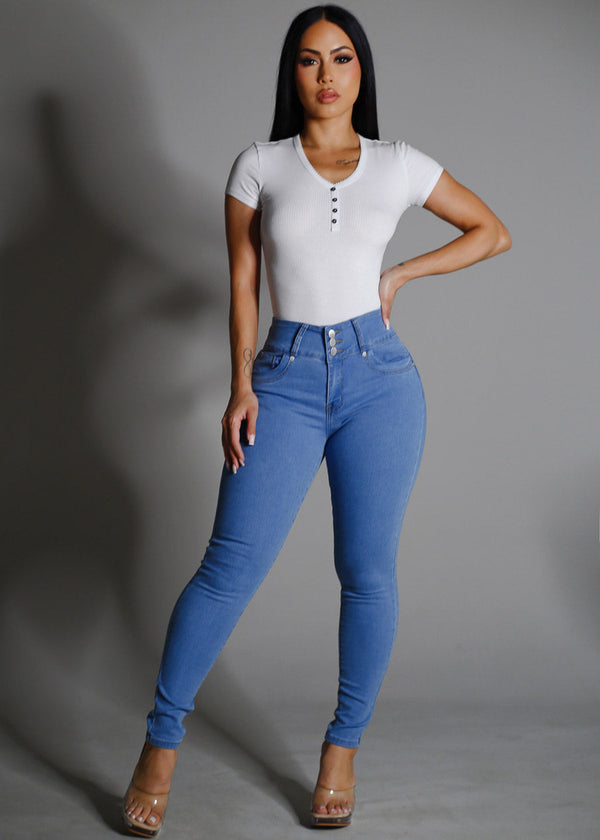 Stretchy Short Sleeve Ribbed Top White