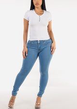 Stretchy Short Sleeve Ribbed Top White