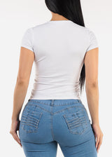 Stretchy Short Sleeve Ribbed Top White