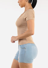 Short Sleeve Vneck Ribbed Tee Nude