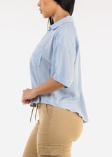 Short Sleeve Button Up Woven Shirt Light Blue