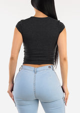 Stretchy Cap Sleeve Square Neck Top Charcoal