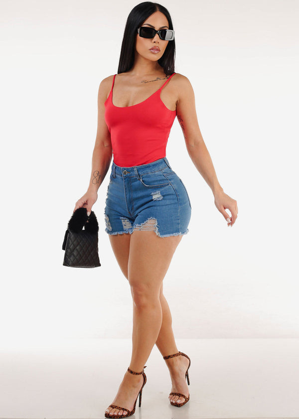 Sleeveless Scoop Neck Red Cami Top