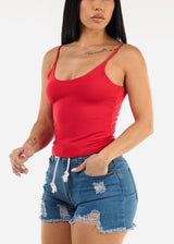 Sleeveless Scoop Neck Red Cami Top