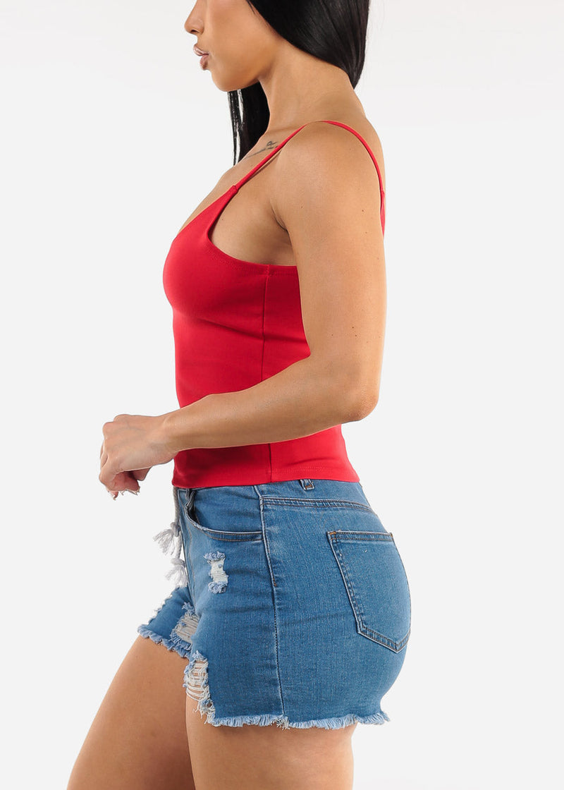 Sleeveless Scoop Neck Red Cami Top