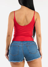 Sleeveless Scoop Neck Red Cami Top