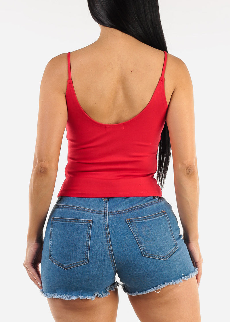Sleeveless Scoop Neck Red Cami Top