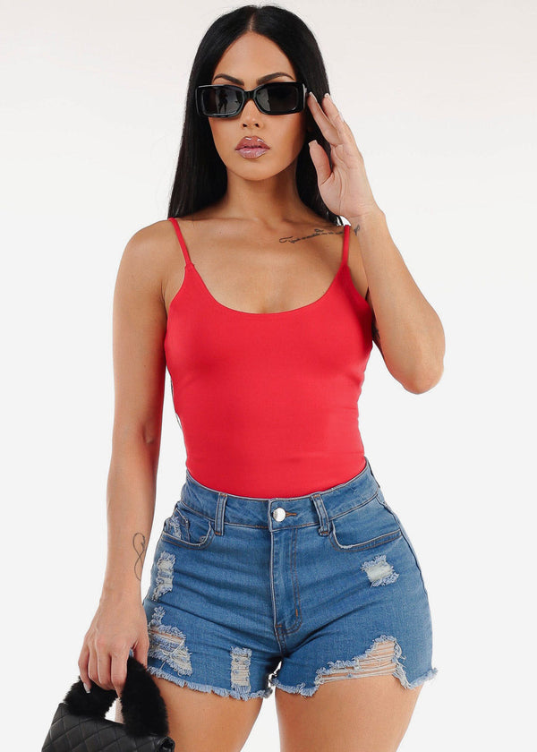 Sleeveless Scoop Neck Red Cami Top