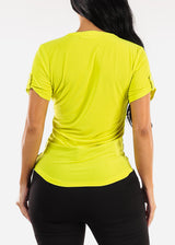 Short Sleeve Half Button Up Blouse Lime