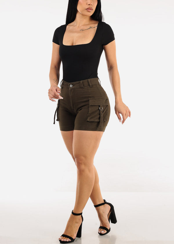 Black Square Neck Ribbed Thong Bodysuit