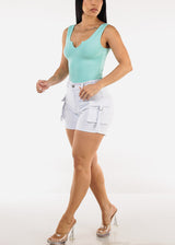 Sleeveless Vneck Ribbed Thong Bodysuit Mint