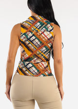 Sleeveless Button Up Ruched Printed Blouse Multicolor