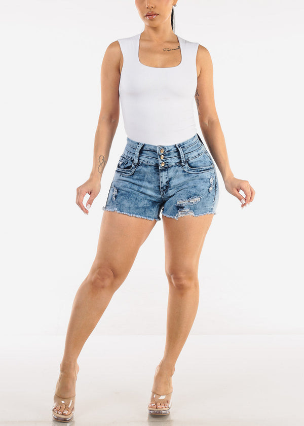 Sleeveless Square Neck Ribbed Top White