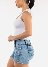 Sleeveless Square Neck Ribbed Top White